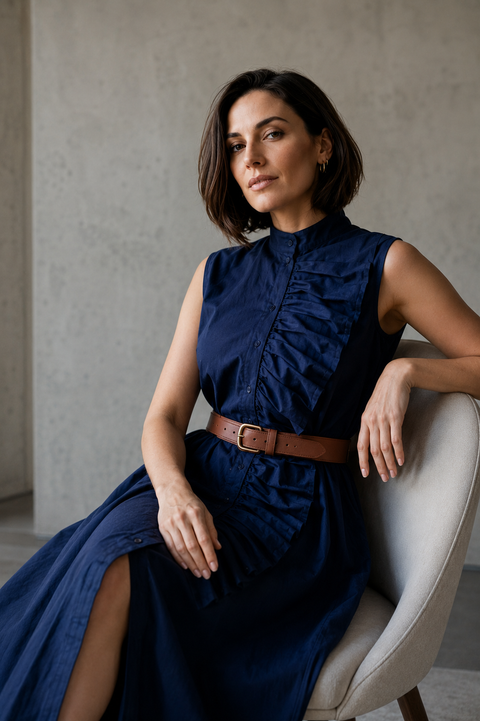 BURJ- The cascading ruffle dress with belt