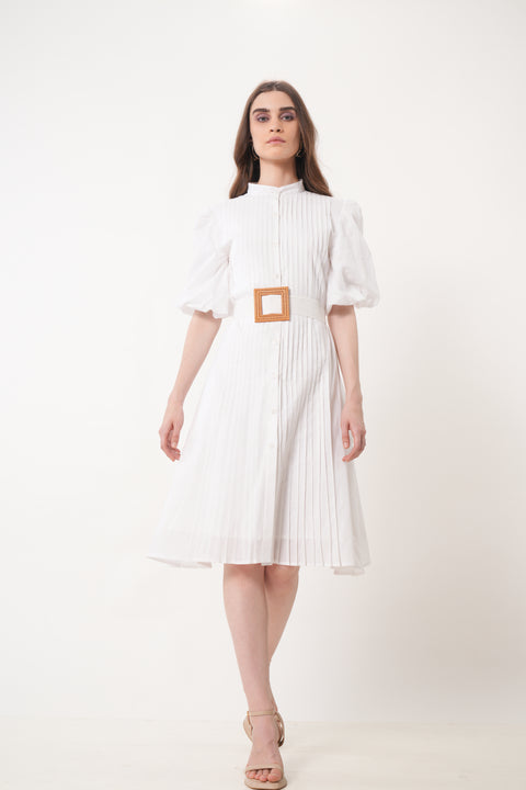 ZEDA - The Pleated White Shirt Dress