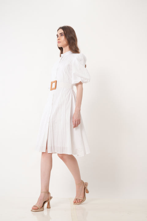 ZEDA - The Pleated White Shirt Dress