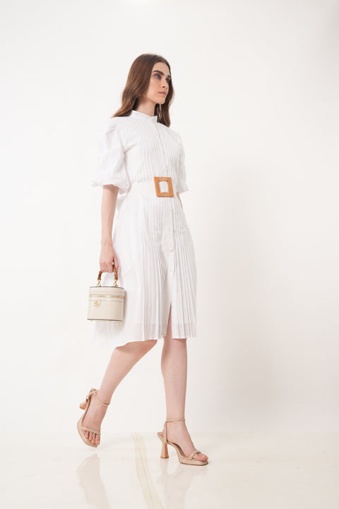 ZEDA - The Pleated White Shirt Dress