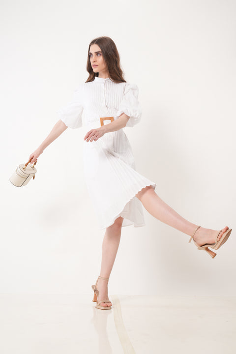 ZEDA - The Pleated White Shirt Dress