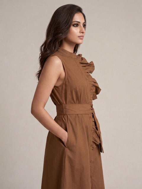LICORICE- The side ruffle dress