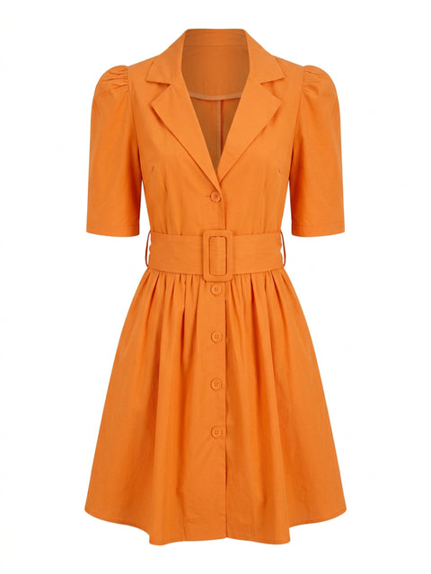 DYNA - Orange Collared Neckline Mini Dress